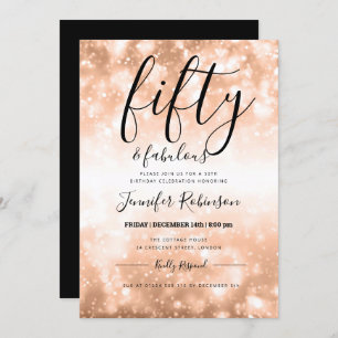 Modern Rose Gold Fifty & Fabulous 50th Birthday Invitation