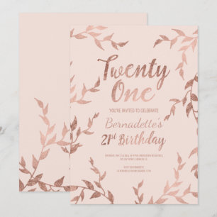 Modern rose gold floral blush pink 21st Birthday Invitation