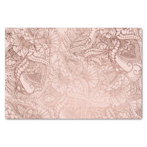 Modern rose gold floral illustration on blush pink Tissue Paper