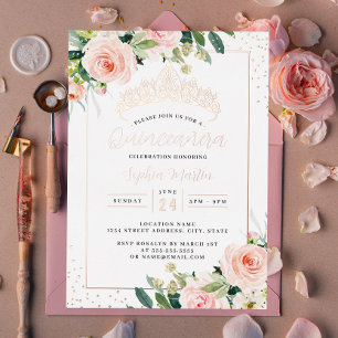 Modern Rose Gold Floral Quinceanera 