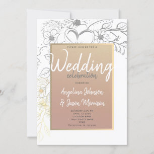 Modern Rose Gold Floral Wedding Invitation