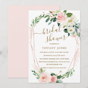 Modern Rose Gold Floral Wreath Bridal Shower Invitation