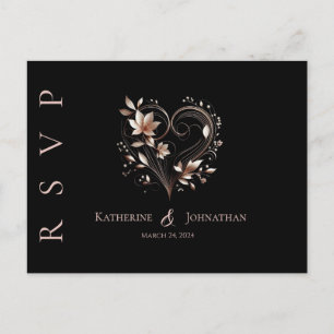 Modern Rose Gold Flowers and a Heart-RSVP-Wedding- Postcard