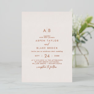 Modern Rose Gold Foil   Blush Monogram Wedding