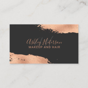 Modern rose gold foil brushstroke makeup monogram business card