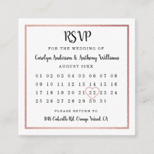 Modern Rose Gold Foil Calendar RSVP Enclosure Card