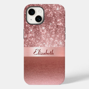Modern Rose Gold Foil Faux Glitter Monogram Case-Mate iPhone 14 Case