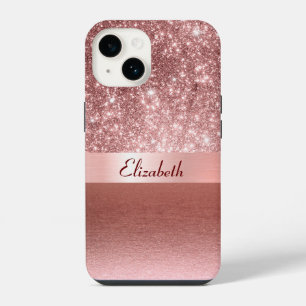 Modern Rose Gold Foil Faux Glitter Monogram iPhone 14 Case
