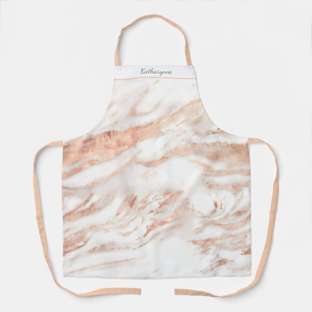 Modern Rose Gold Foil Marble Personalised Apron (Front)
