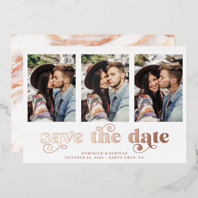 Modern Rose Gold Foil Marble Save the Date (Front/Back)