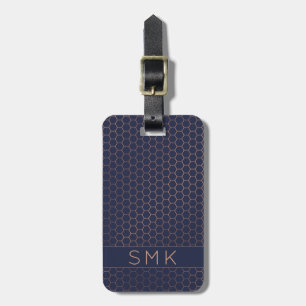Modern Rose Gold Foil Navy Blue Geometric Monogram Luggage Tag