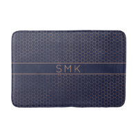 Modern Rose Gold Foil Navy Blue Hexagon Monogram