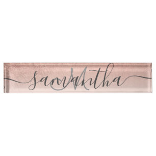 Modern rose gold foil ombre blush pink monogram nameplate