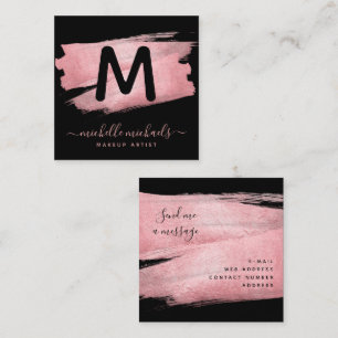 Modern Rose Gold Foil Paint Makeup Salon Black Square Business Card