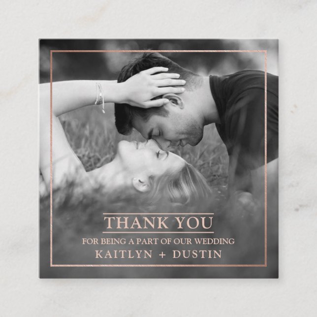 Modern Rose Gold Foil Photo Thank You Enclosure Card (Front)