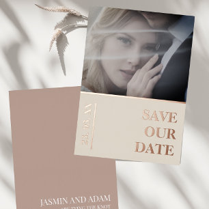 Modern Rose Gold Foil Photo Wedding Save the Date Holiday Card