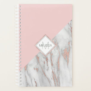 Modern Rose Gold Foil Pink Grey Marble MONOGRAM Planner