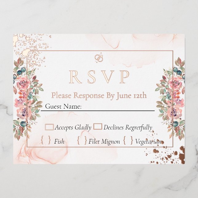 Modern rose gold foil rsvp wedding foil holiday postcard (Front)