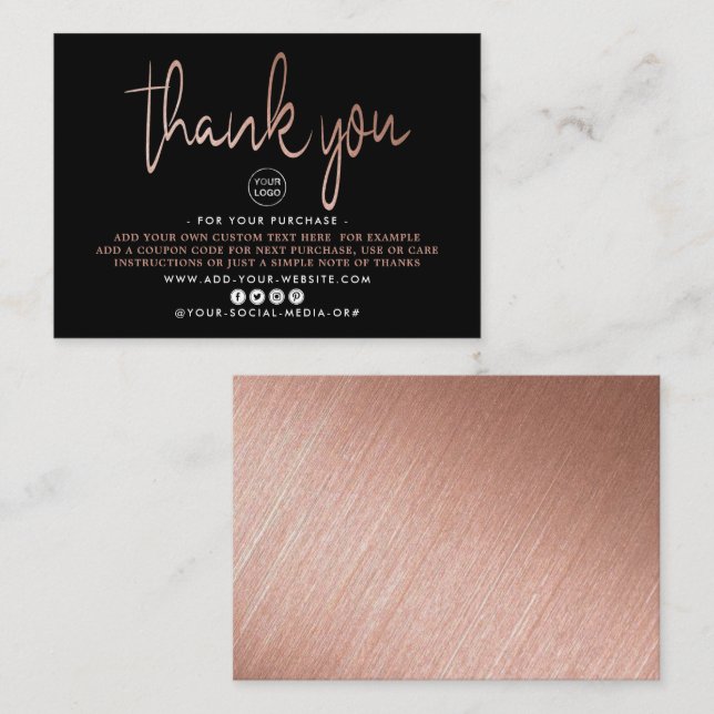 Modern Rose Gold Foil Script Business Thank You Enclosure Card (Front/Back)