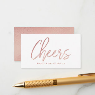 Modern Rose Gold Foil Script "Cheers" Drink Ticket Enclosure Card