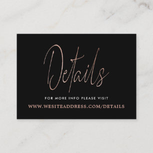 Modern Rose Gold Foil Script Details Enclosure Card