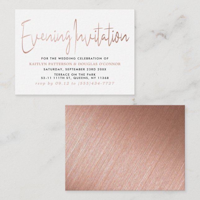 Modern Rose Gold Foil Script Evening Event Ticket  Enclosure Card (Front/Back)