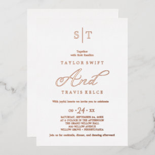 Modern Rose Gold Foil Script Monogram Wedding