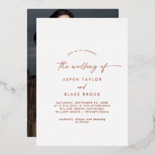Modern Rose Gold Foil Script Photo Wedding