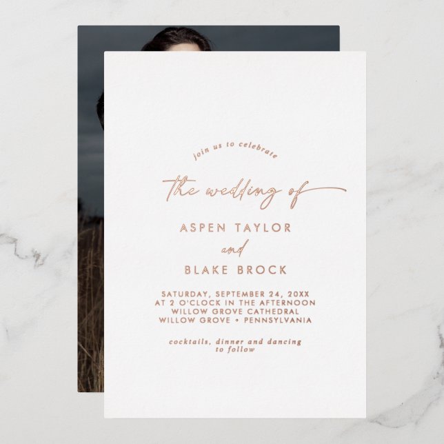 Modern Rose Gold Foil Script Photo Wedding (Front/Back)