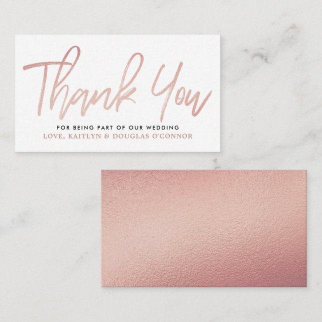 Modern Rose Gold Foil Script Wedding Thank You Enclosure Card (Front/Back)