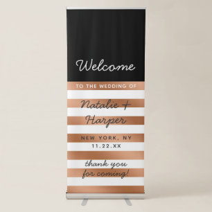 Modern Rose Gold Foil Stripes Chic Wedding Welcome Retractable Banner