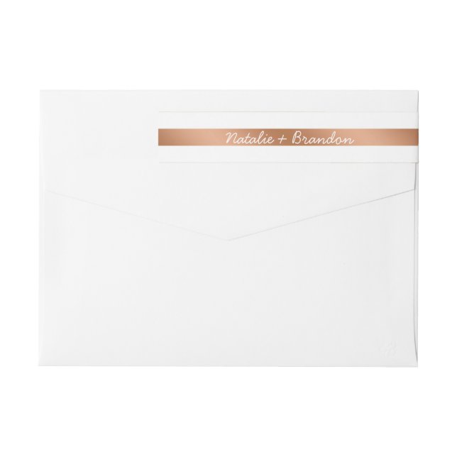 Modern Rose Gold Foil Stripes Monogram Wedding Wrap Around Label (Back)
