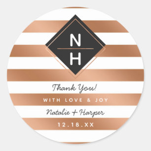 Modern Rose Gold Foil Stripes Wedding Thank You Classic Round Sticker