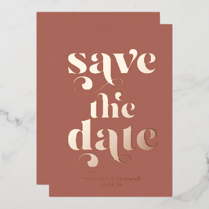 Modern Rose Gold Foil Typography Save the Date