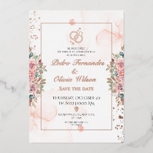 Modern rose gold foil wedding invitation