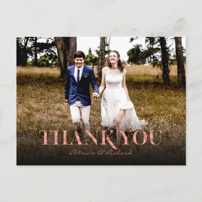 Modern Rose Gold Foil Wedding Thank You Foto Postcard (Front)