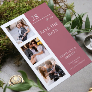 Modern Rose Gold Four Photo Wedding Save The Date