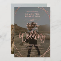Modern rose gold frame simple photo script wedding