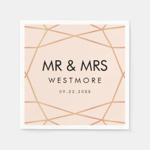 Modern Rose Gold Geometric Blush Pink Wedding Napkin