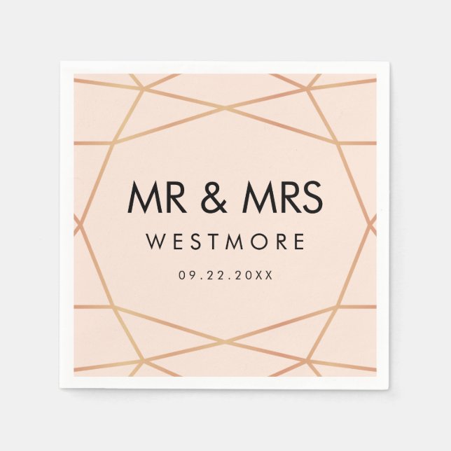 Modern Rose Gold Geometric Blush Pink Wedding Napkin (Front)