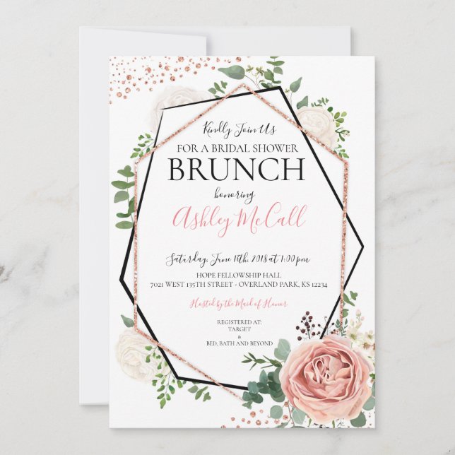 Modern Rose Gold Geometric Bridal Shower Invite (Front)