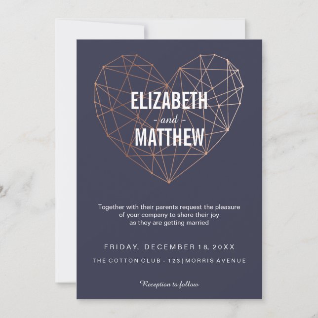 Modern rose gold geometric heart Wedding Invitation (Front)