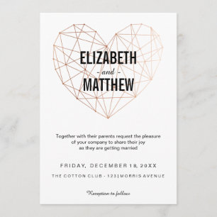 Modern rose gold geometric heart Wedding Invitation