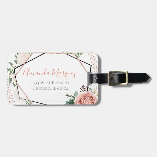 Modern Rose Gold Geometric Luggage Tag (Front Horizontal)