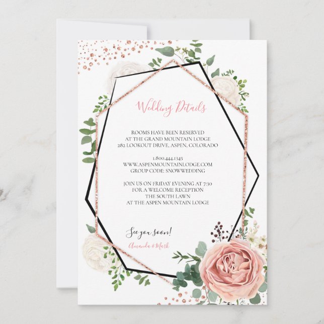 Modern Rose Gold Geometric Wedding Insert Card (Front)