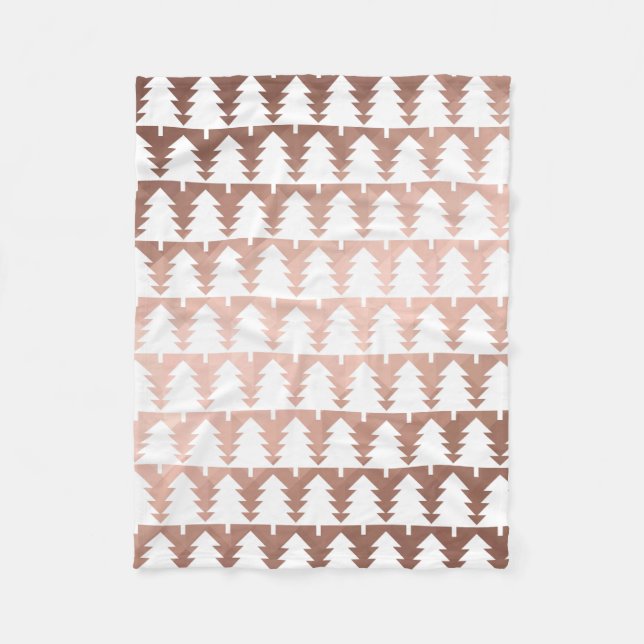 Modern rose gold geometric xmas trees fleece blanket (Front)