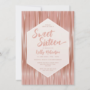 Modern Rose Gold Girly Script Sweet Sixteen Invitation