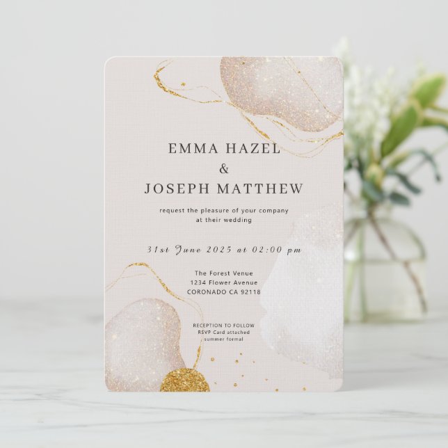 Modern rose gold glam Wedding Invitation (Standing Front)