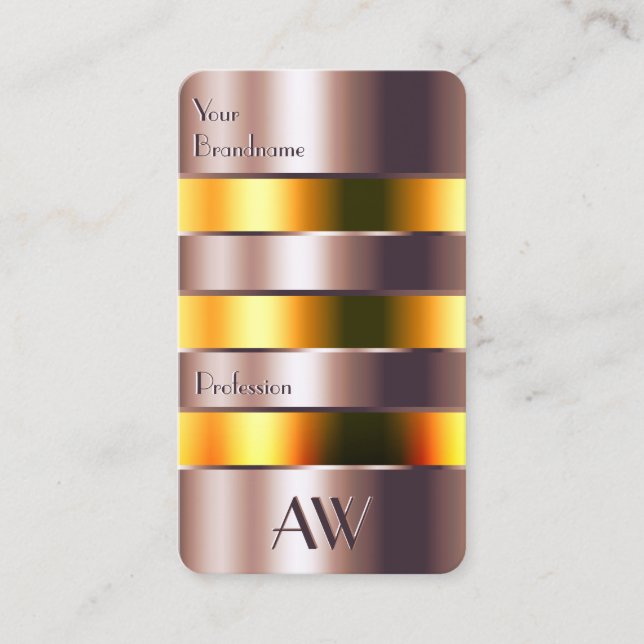 Modern Rose Gold Glass Orange Liquids and Monogram Business Card (Front)