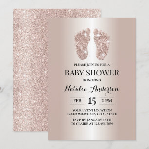 Modern Rose Gold Glitter Baby Feet Baby Shower Invitation